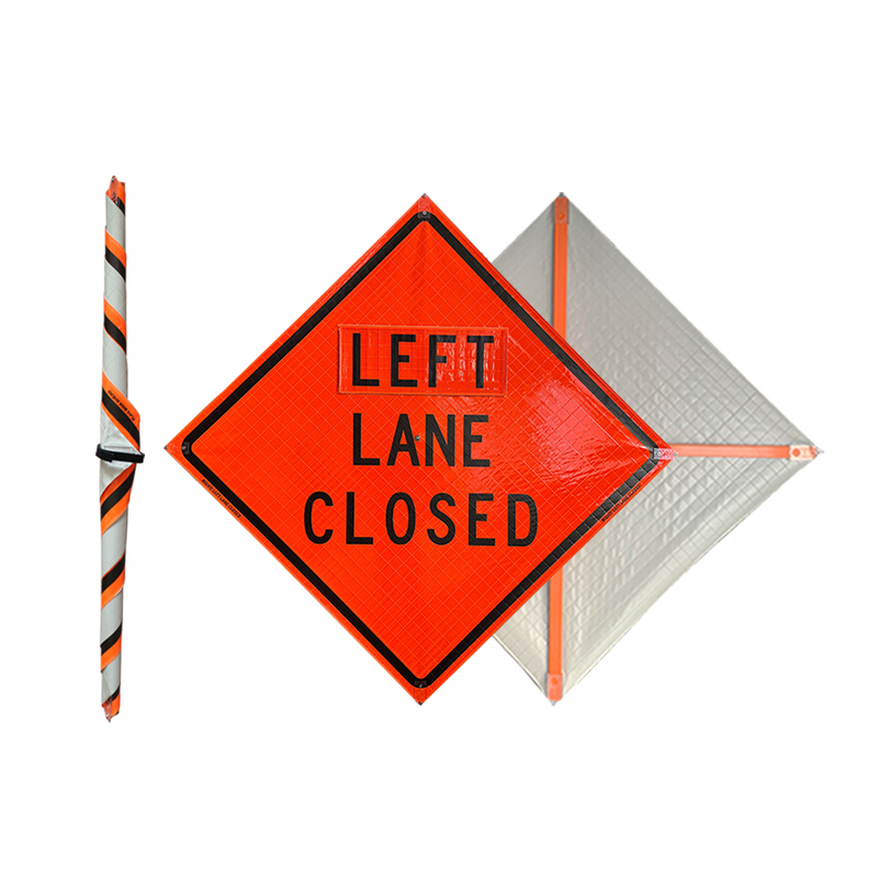 48 Inch Left Lane Closed Roll Up Reflective Traffic Sign - 